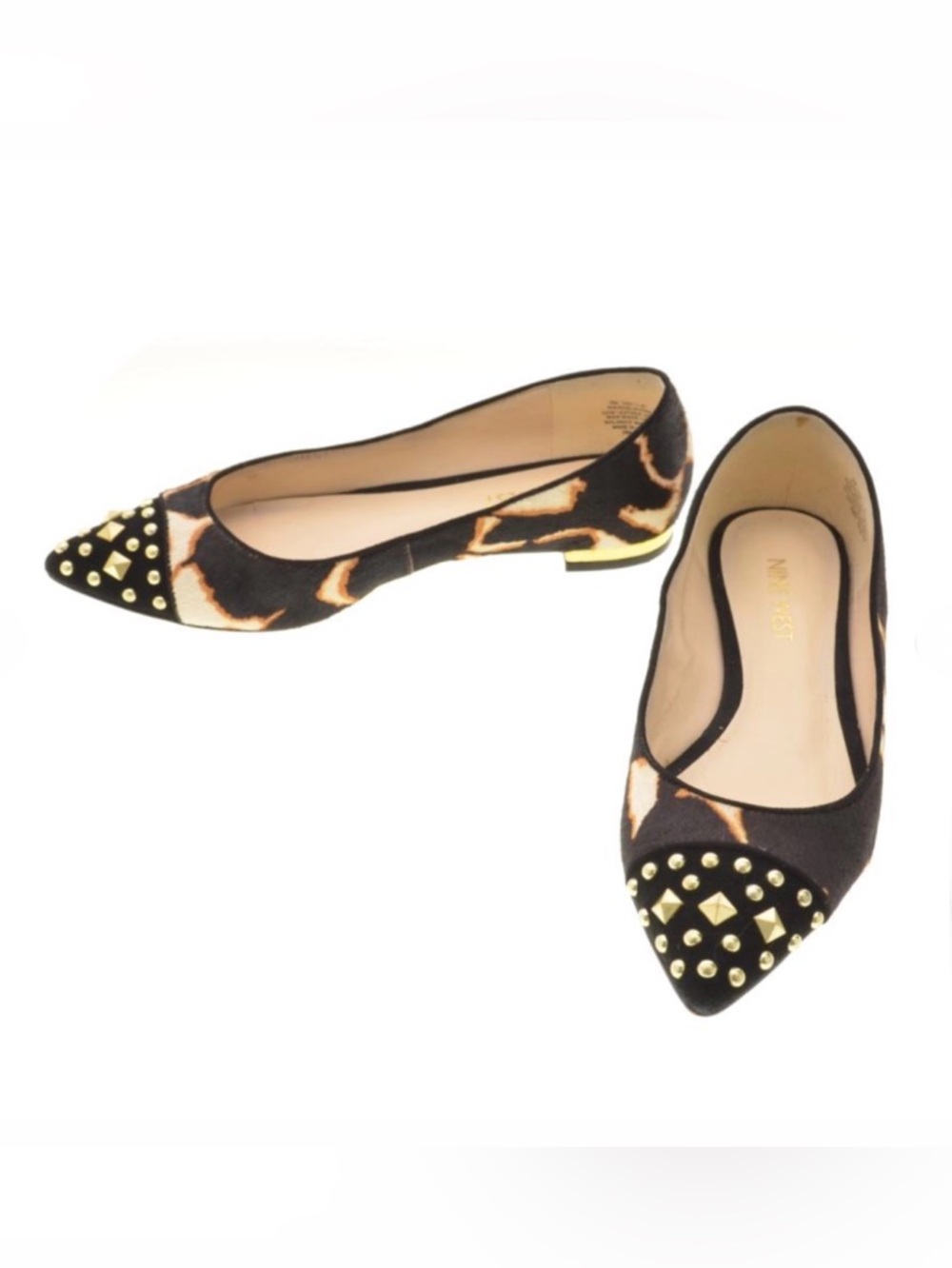 EUC- Nine West Calf Hair Leopard Print Flat w/Studded Toe Cap